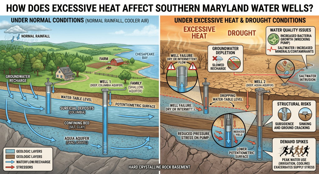 Southern Maryland water wells are affected by excessive heat.